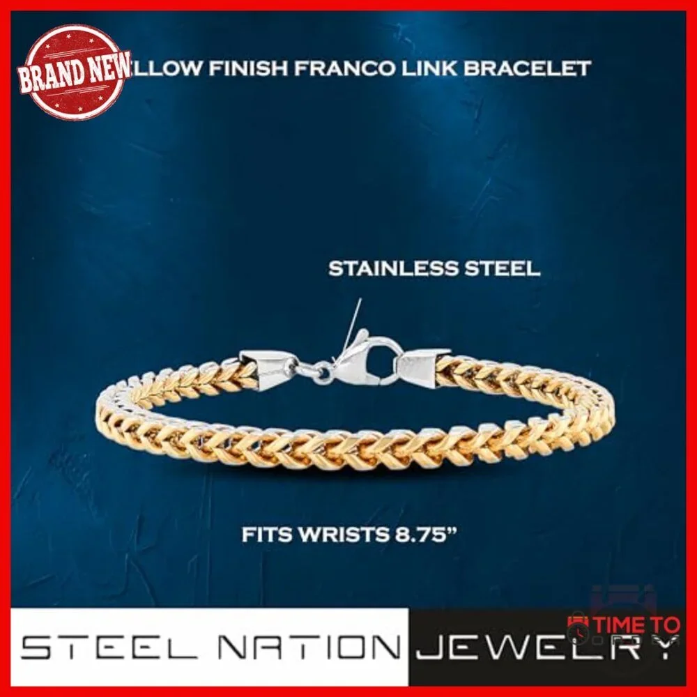 Stainless Steel Franco Link Bracelet 8.75 Inches Lobster Claw Clasp